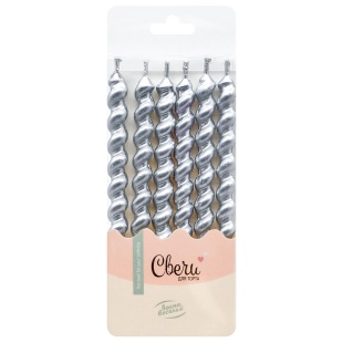 Свечи Роскошная серия, Серебро, Металлик, 0,7*7 + 2,5 см, 6 шт. с держат.