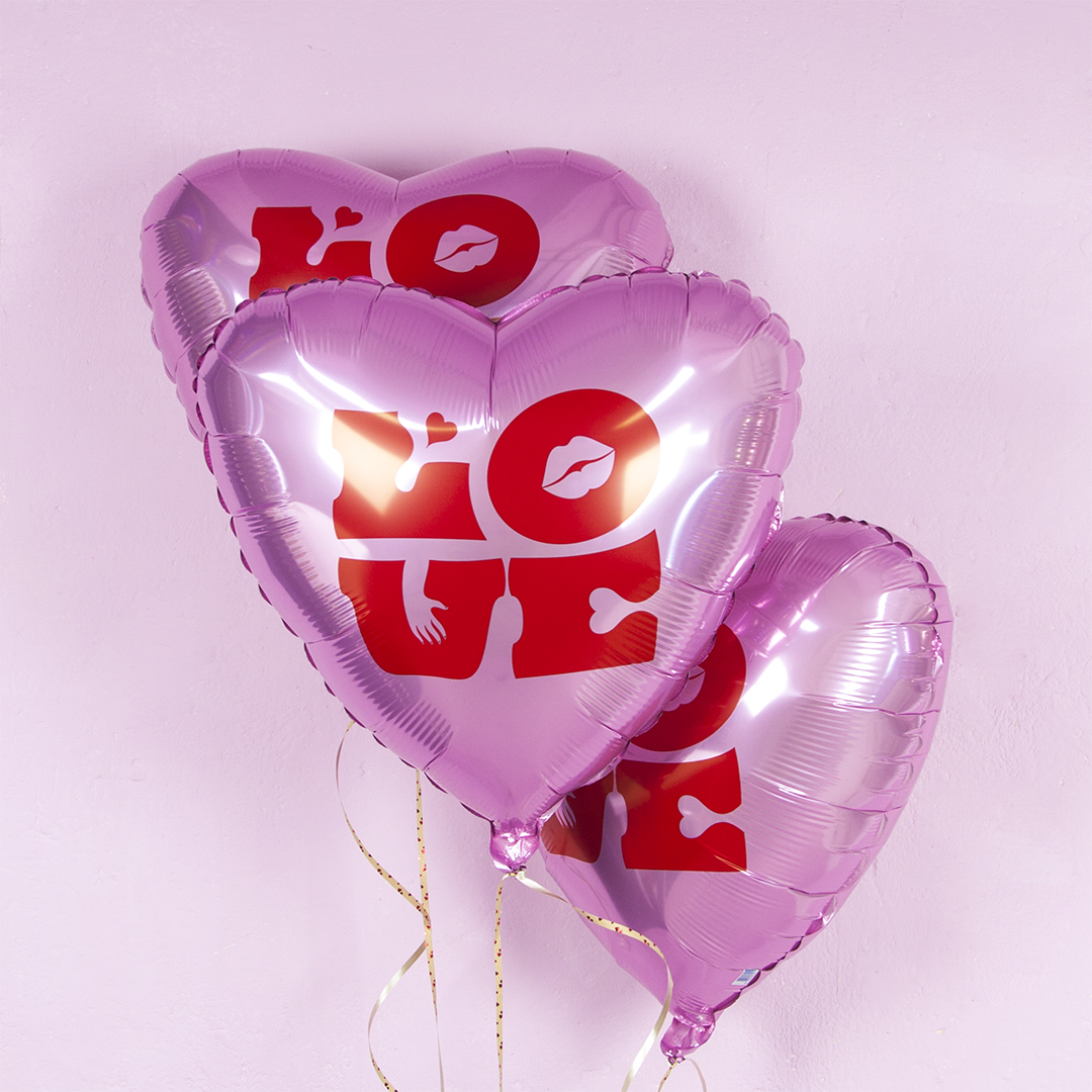 Шар (19''/48 см) Сердце, LOVE, Розовый, 1 шт.
