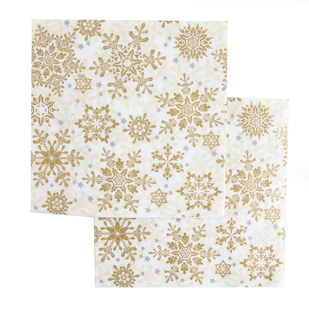 Сервировочные салфетки, Золотые снежинки, 33*33 см, 20 шт.