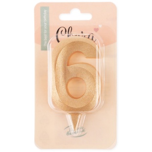 Свеча Цифра, 6 Грани, Золото, 7 см, 1 шт.