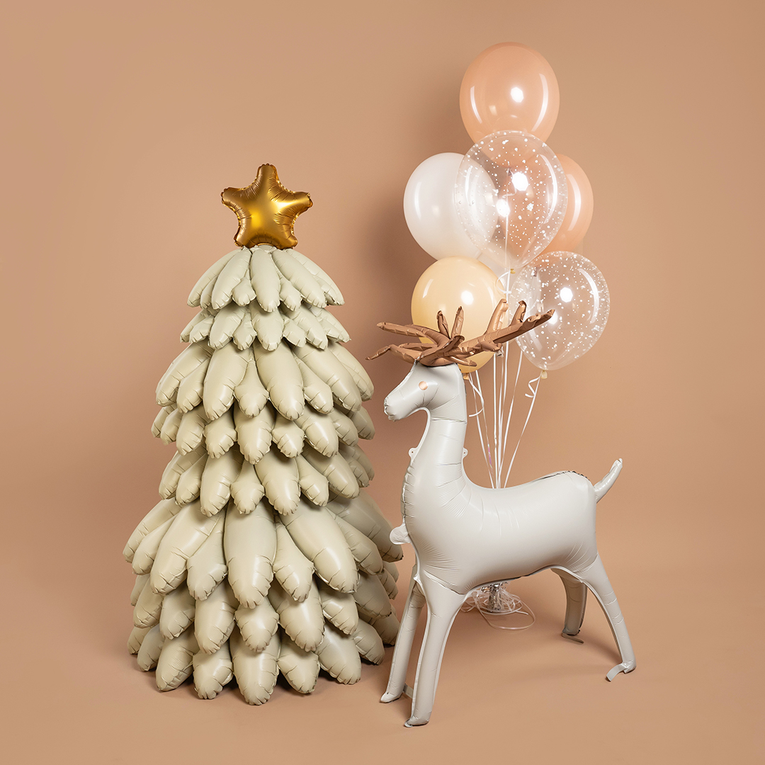 Шар 3D (51''/130 см) Фигура, Новогодняя елка, Кремовый, Сатин, 1 шт. в уп.