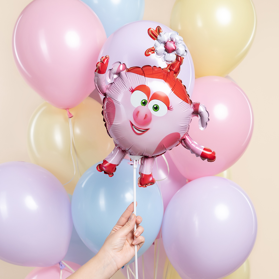 Шар с клапаном (17''/43 см) Мини-фигура, Смешарики, Нюша, 5 шт. в уп.