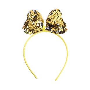 Ободок, Нарядный бант, с пайетками, Золото, 1 шт. 