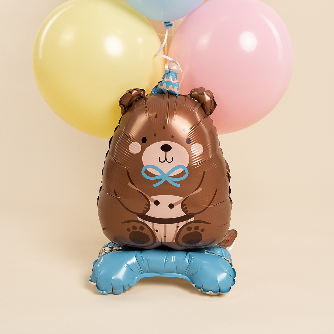 Шар 3D (24''/61 см) Фигура на подставке, Мишка в голубом колпачке, 1 шт. в уп.