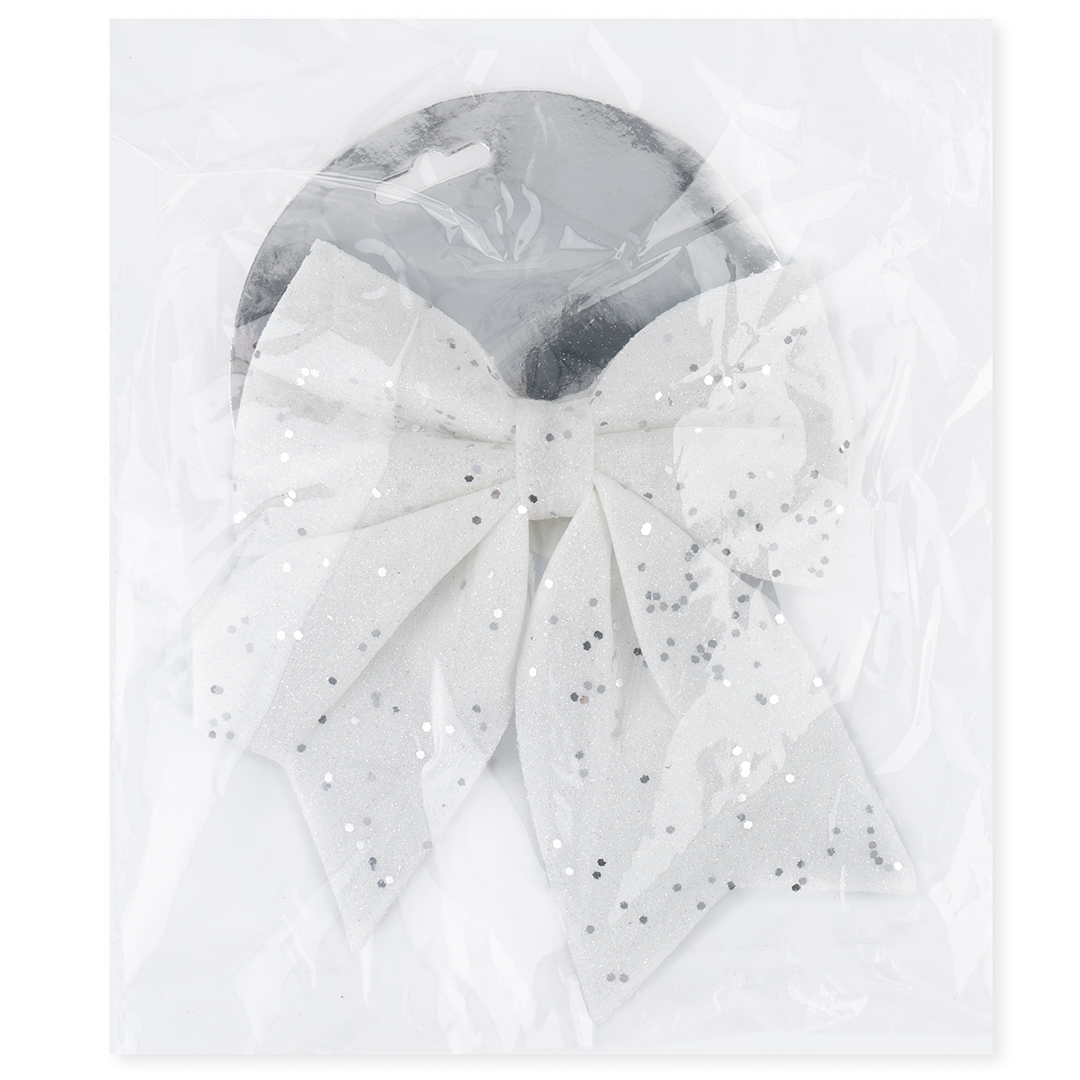 Декоративный бант Праздничный, Белый, с блестками, 15*20 см, 1 шт. в упак. 
