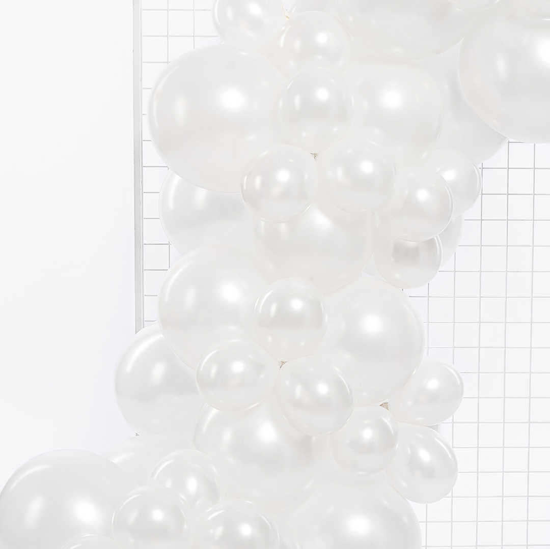 Шар (10''/25 см), Белый, металлик, 100 шт.