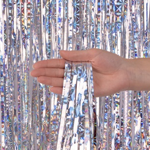 Занавес Дождик Геометрический узор, Серебро, Голография, 100*200 см, 1 шт.