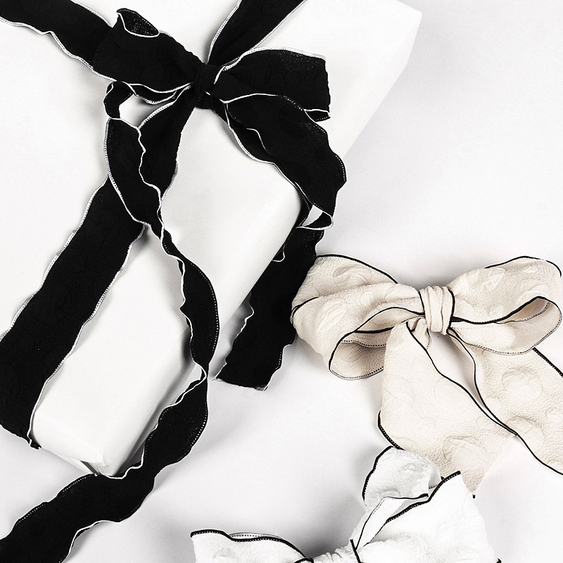 Лента тканевая (4 см*9,14 м) Элегантная волна, Кремовый/Черный, 1 шт.