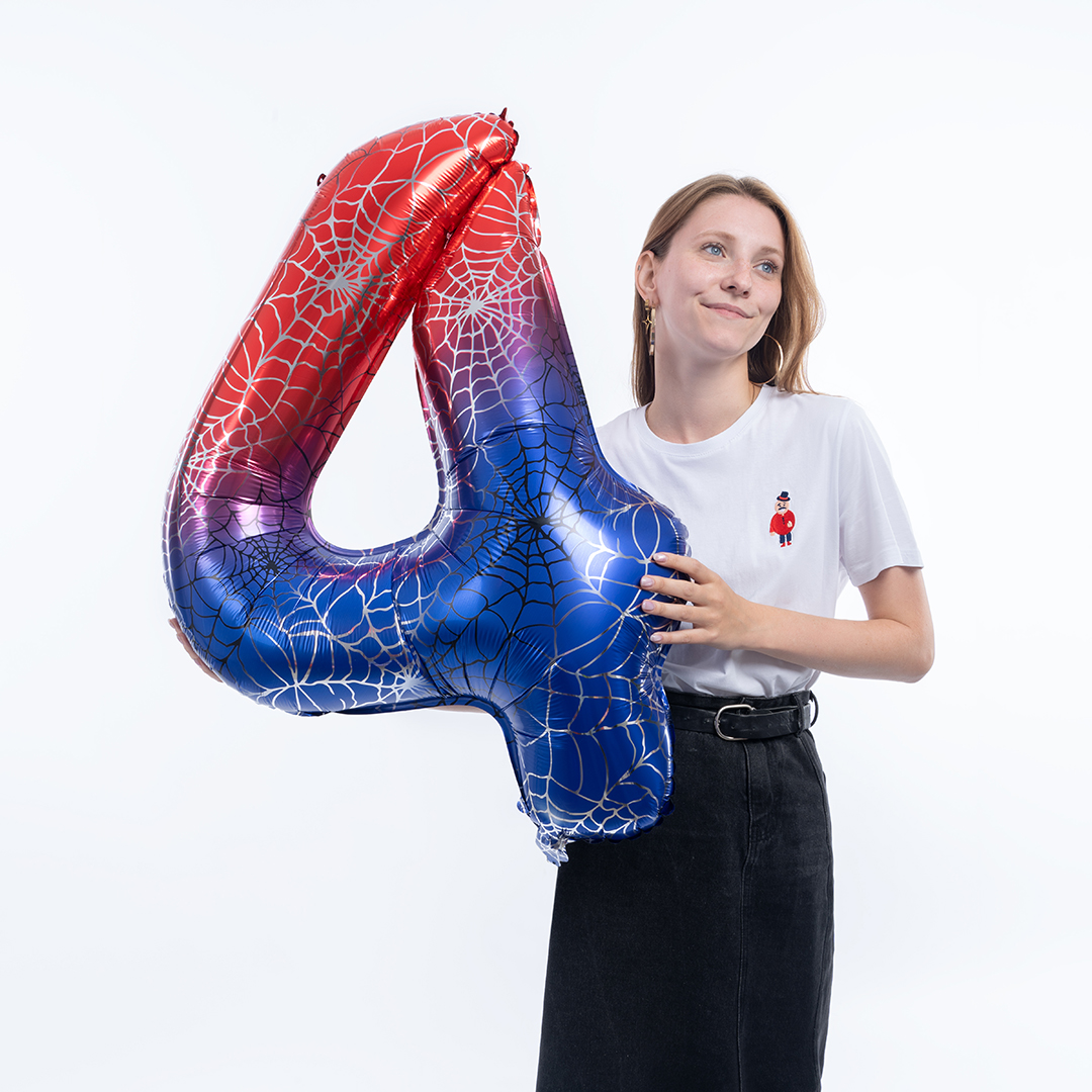 Шар (40''/102 см) Цифра, 4 Героическая тема, Красный/Синий, 1 шт. в уп.