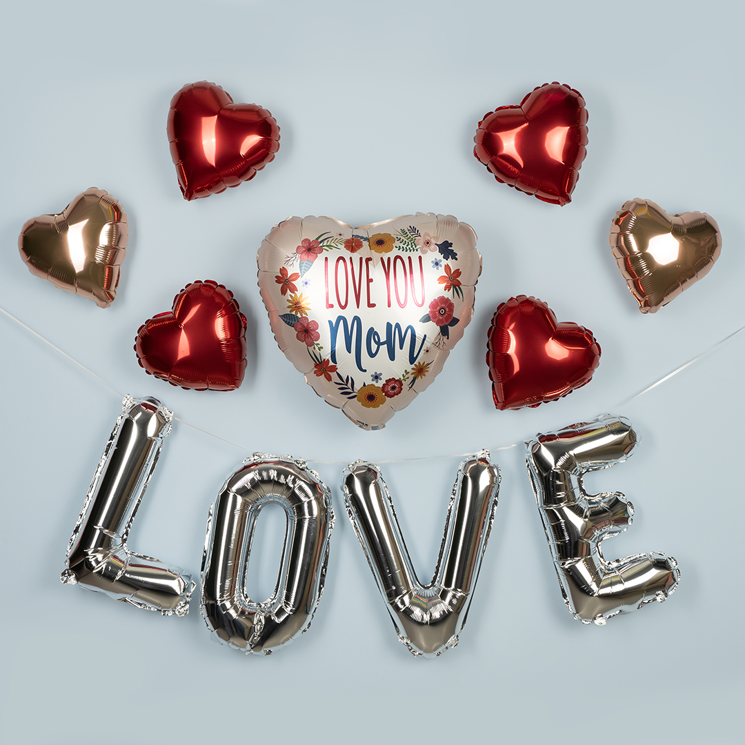Набор шаров-букв (16''/41 см) Мини-Надпись "LOVE", Серебро, 1 шт. в уп.