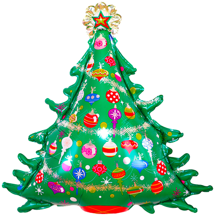 Шар с клапаном (16''/41 см) Мини-фигура, Новогодняя елка, 5 шт. в уп.