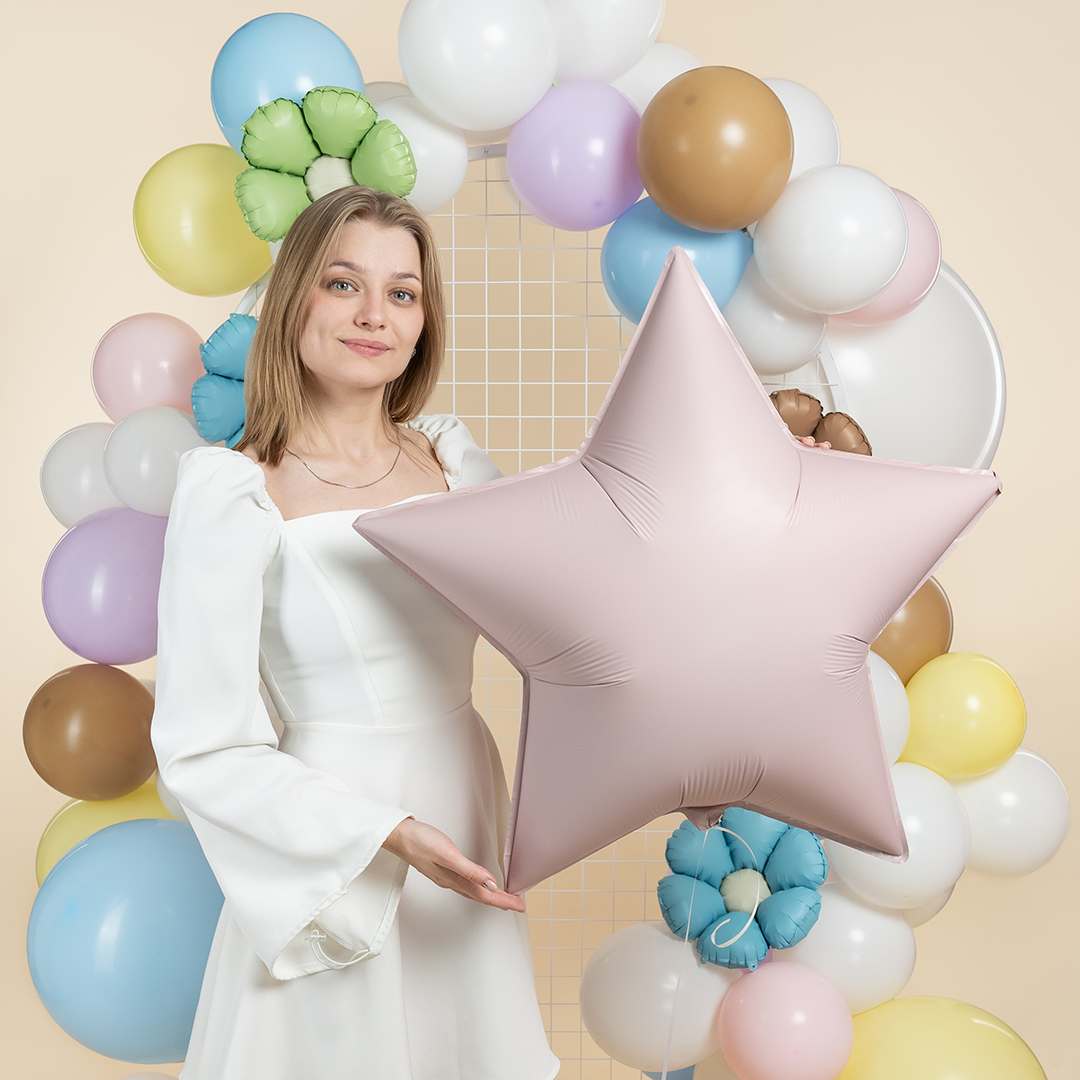 Шар (30''/76 см) Звезда, Розовый, Сатин, 1 шт. в уп.