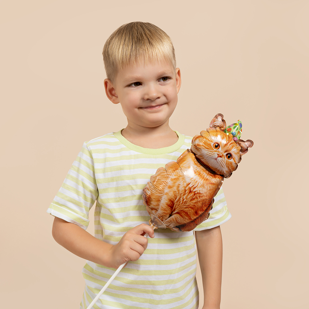 Шар с клапаном (17''/43 см) Мини-фигура, Котик в колпачке, 5 шт. в уп.