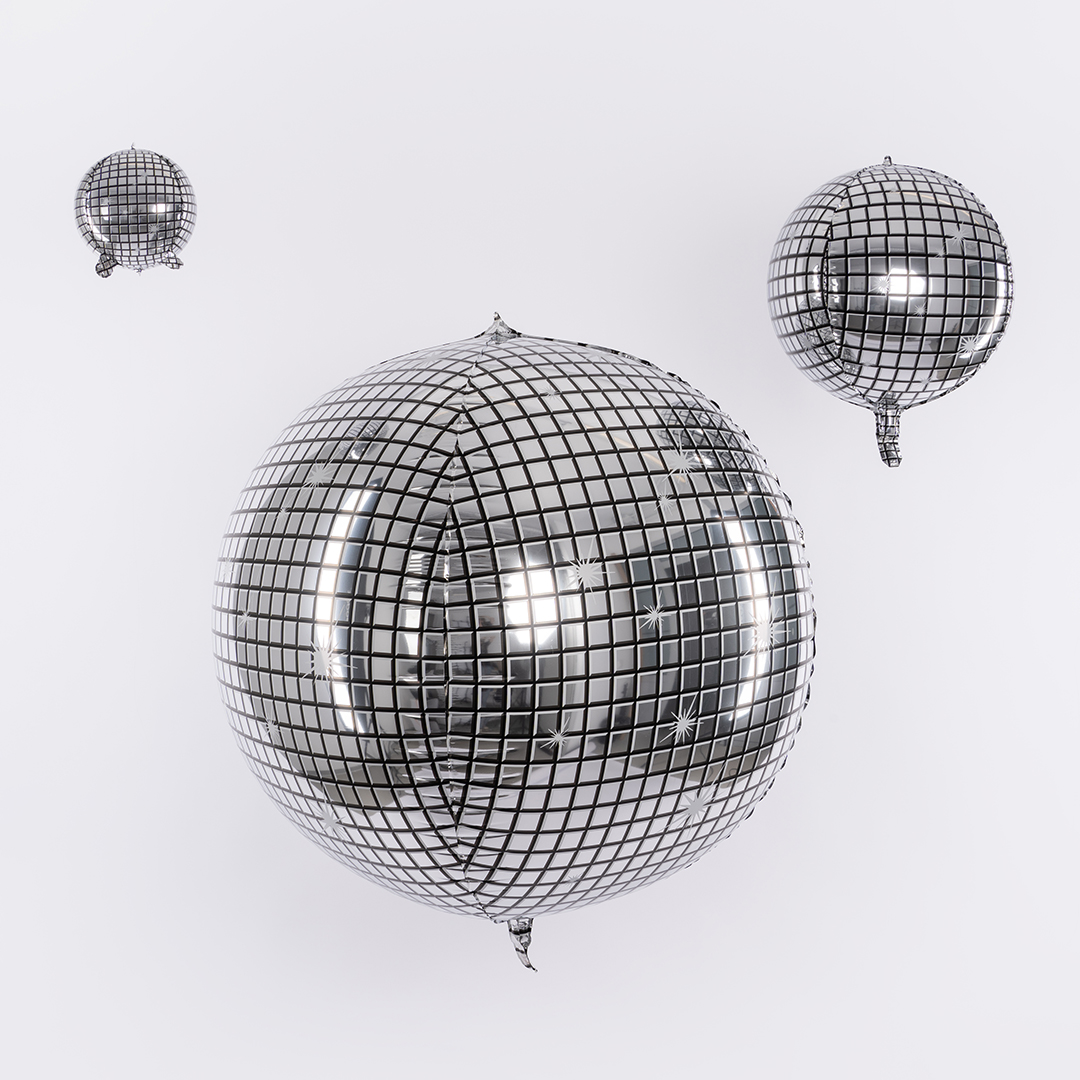 Шар 3D (60''/152 см) Сфера, Диско, Серебро, 1 шт. в уп.