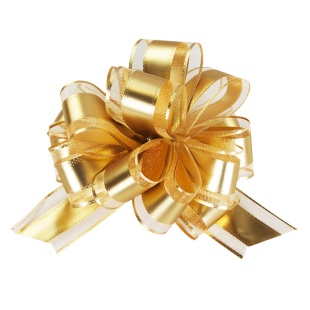 Текстильный бант Шар, Широкая полоса, Золото, Металлик, 15 см, 1 шт. в упак. 