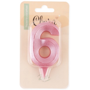 Свеча Цифра, 6 Грани, Розовый, 7 см, 1 шт.