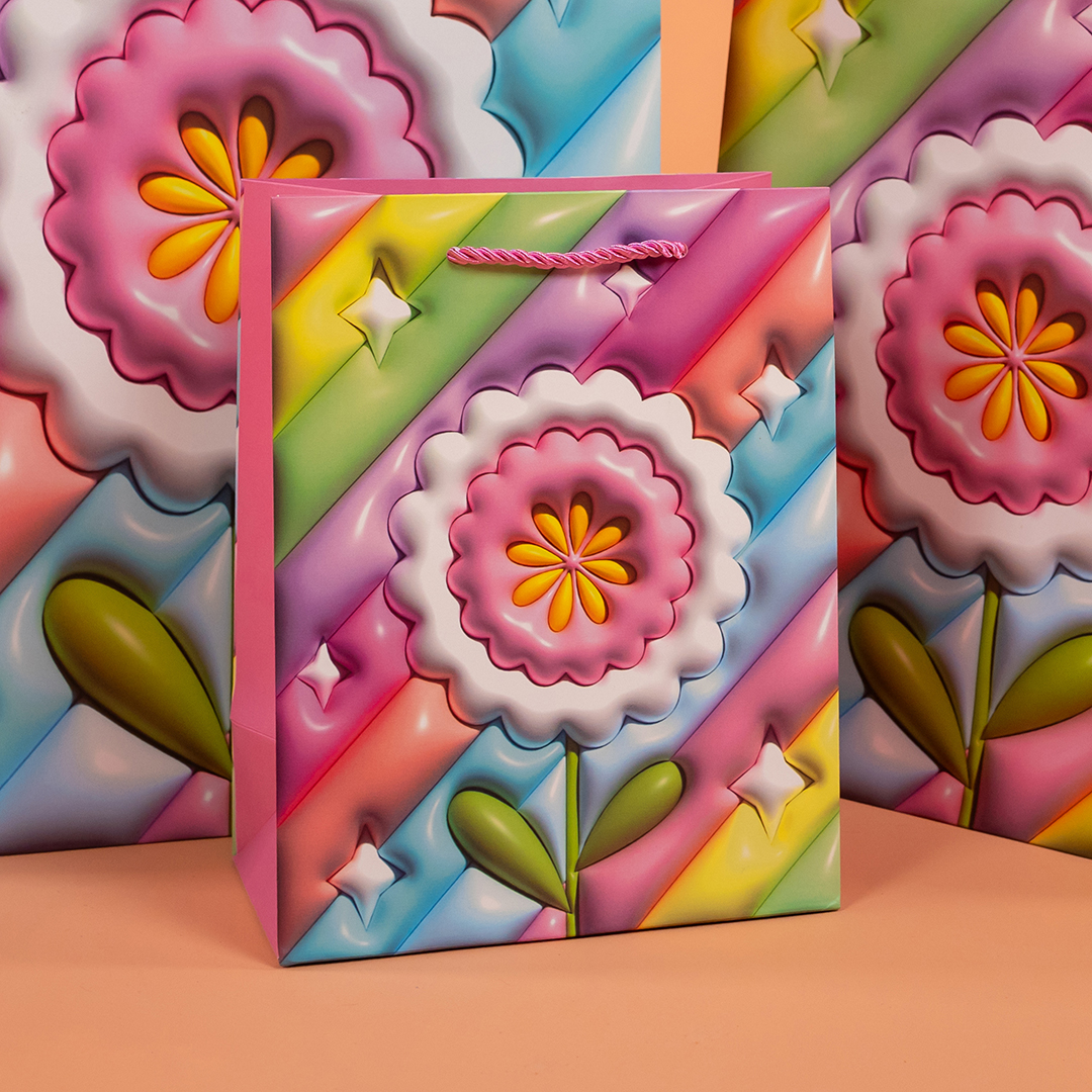 Пакет подарочный, 210гр, Красочный цветок, Дизайн №3, 32*26*10 см, 1 шт.