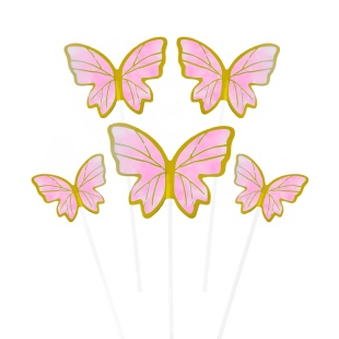 Топперы, Волшебные бабочки, Розовый/Золото, 19 см, 10 шт.