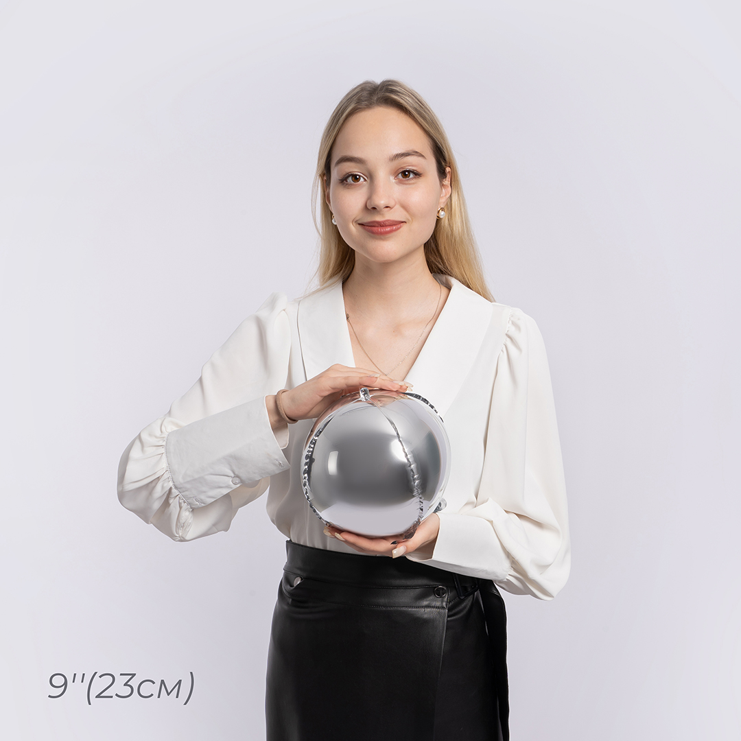 Шар 3D (9''/23 см) Мини-сфера, Серебро, 1 шт.