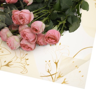 Упаковочная пленка 65мкр (0,58*0,58 м) Золотые цветы, Кремовый, 20 шт.