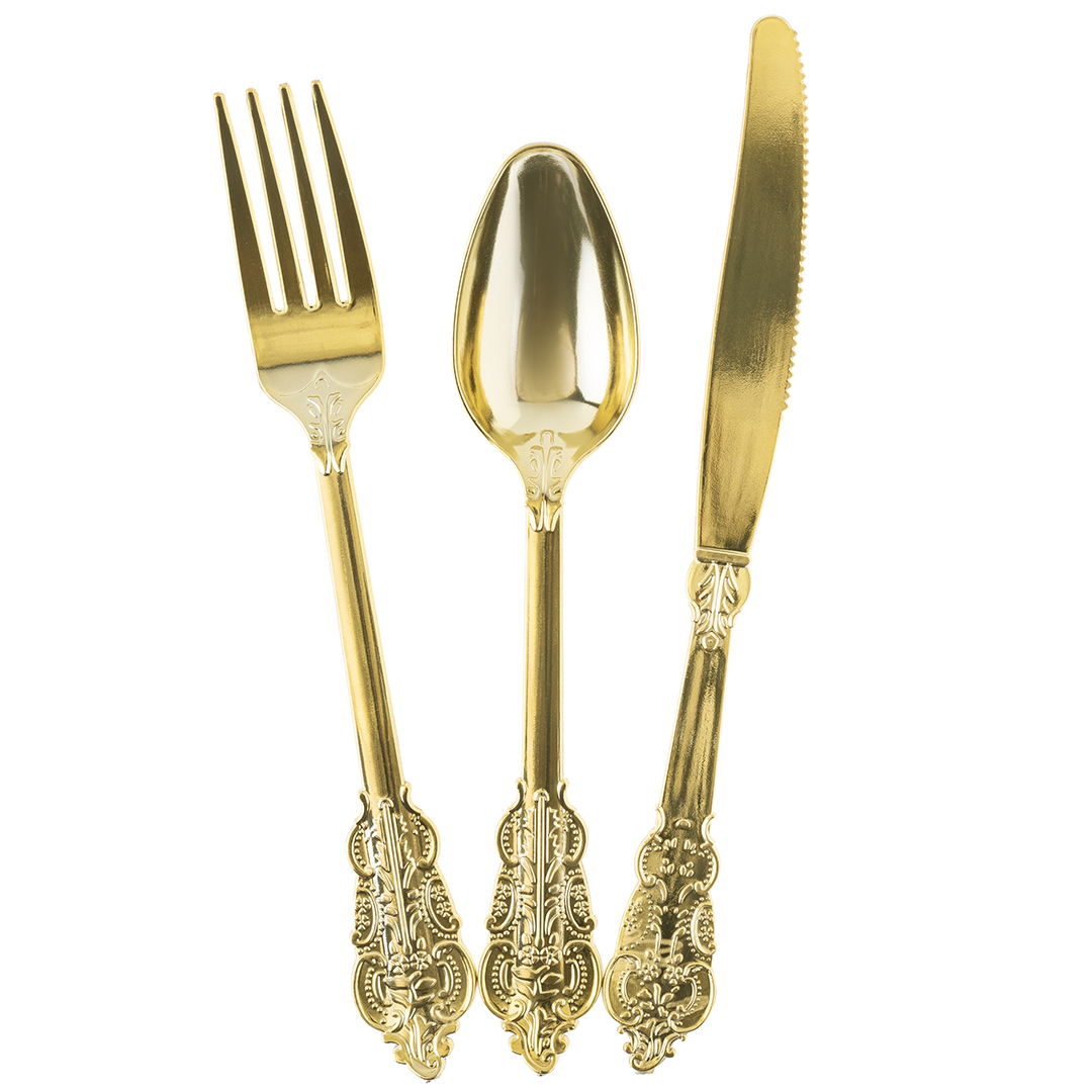 Ножи, Барокко, Золото, Металлик, 20 см, 10 шт. в упак. 