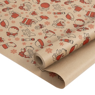 Упаковочная бумага, Крафт 60гр (0,7*10 м) Новогодний подарок, Красный/Черный, 1 шт.