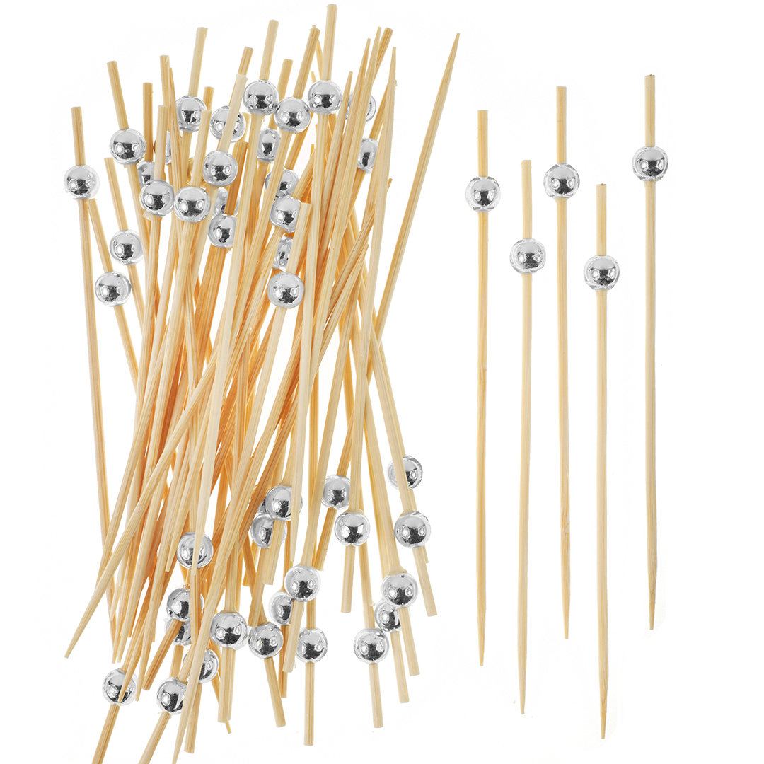 Пики Топперы, с бусинами, Серебро, 12 см, 50 шт.