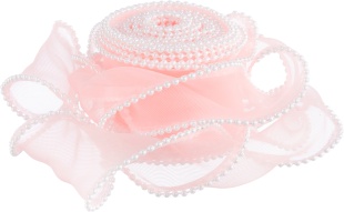 Лента декоративная (4 см*4,57 м) Органза с леской и бусинами, Розовый, 1 шт.