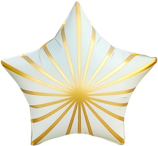 Шар (18''/46 см) Звезда, Золотые грани, Белый, Сатин, 1 шт.