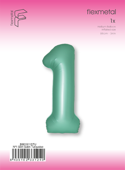 Шар (40''/102 см) Цифра, 1 Slim, Тиффани, Сатин, 1 шт. в уп.