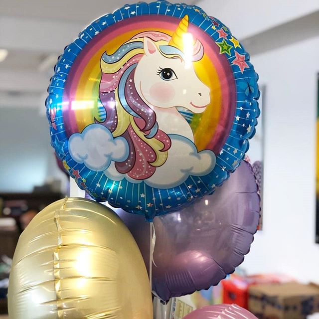 Шар (18''/46 см) Круг, Нежный единорог в облаках, Голубой, 1 шт.