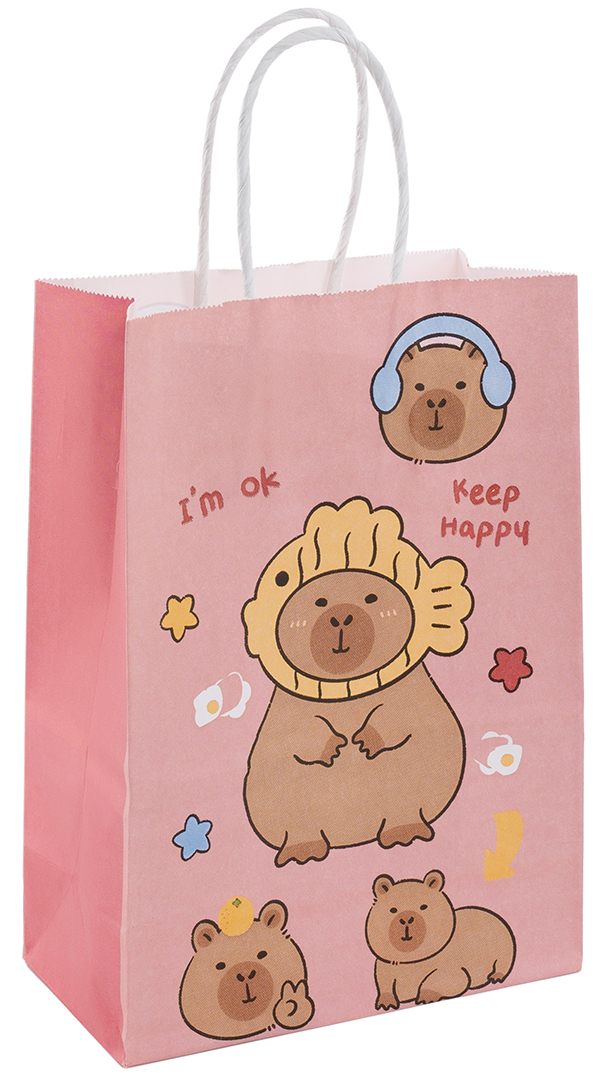 Пакет подарочный, Крафт 120гр, Капибары, Дизайн №1, 21*15*8 см, 1 шт.