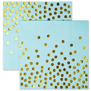 Сервировочные салфетки, Конфетти, Голубой/Золото, Металлик, 33*33 см, 12 шт.