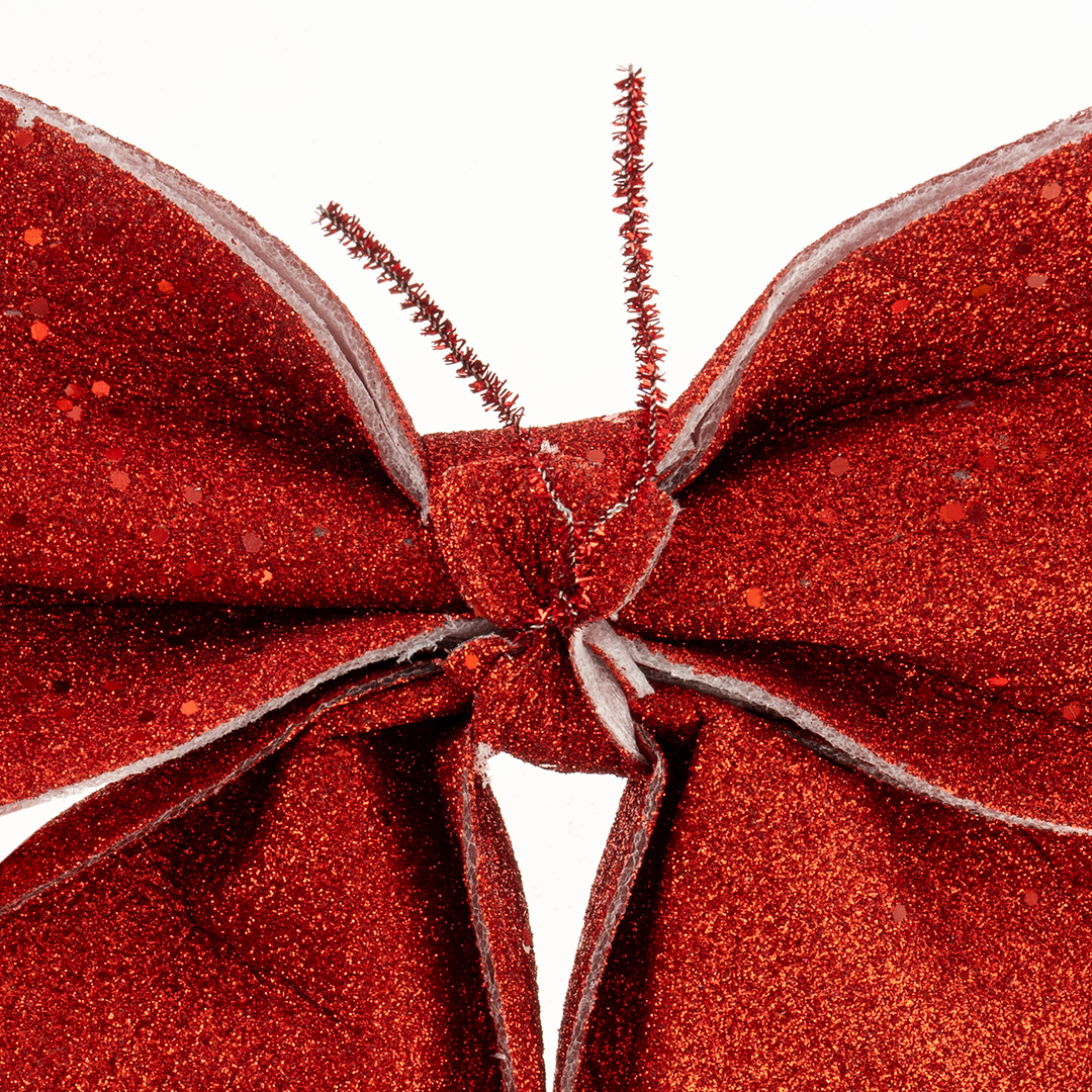 Декоративный бант Праздничный, Красный, с блестками, 20*25 см, 1 шт. в упак. 