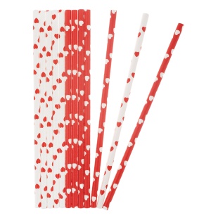 Трубочки для коктейлей, Сердечки, Красный/Белый, 12 шт. в упак. 