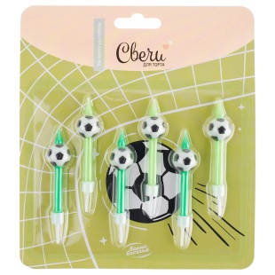 Свечи Фигура, Футбольный мяч, 6 см, 6 шт. с держат.