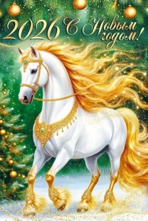 Открытка, С Новым Годом! (конь с золотой гривой), 12,2*18,2 см, 10 шт.