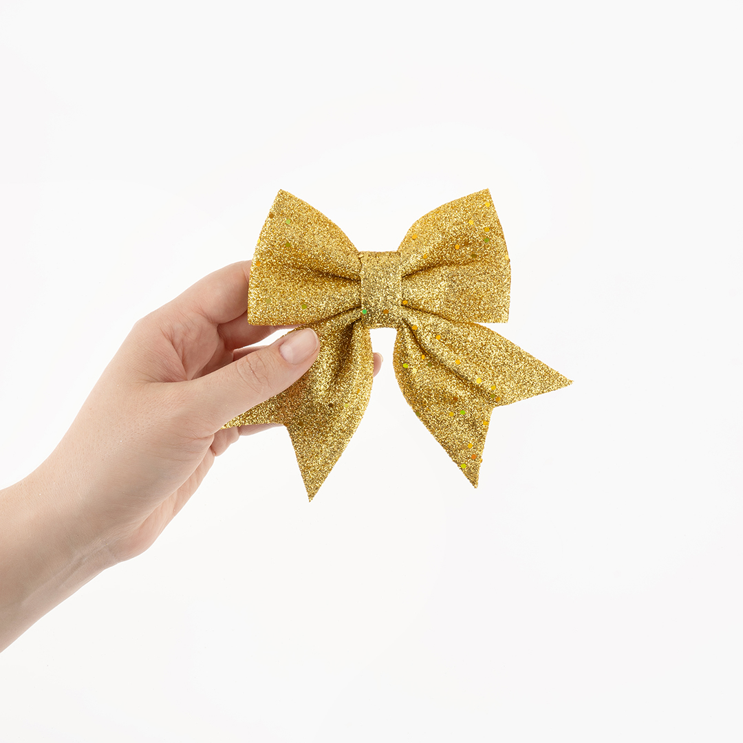 Декоративный бант Праздничный, Золото, с блестками, 12*15 см, 2 шт. в упак. 