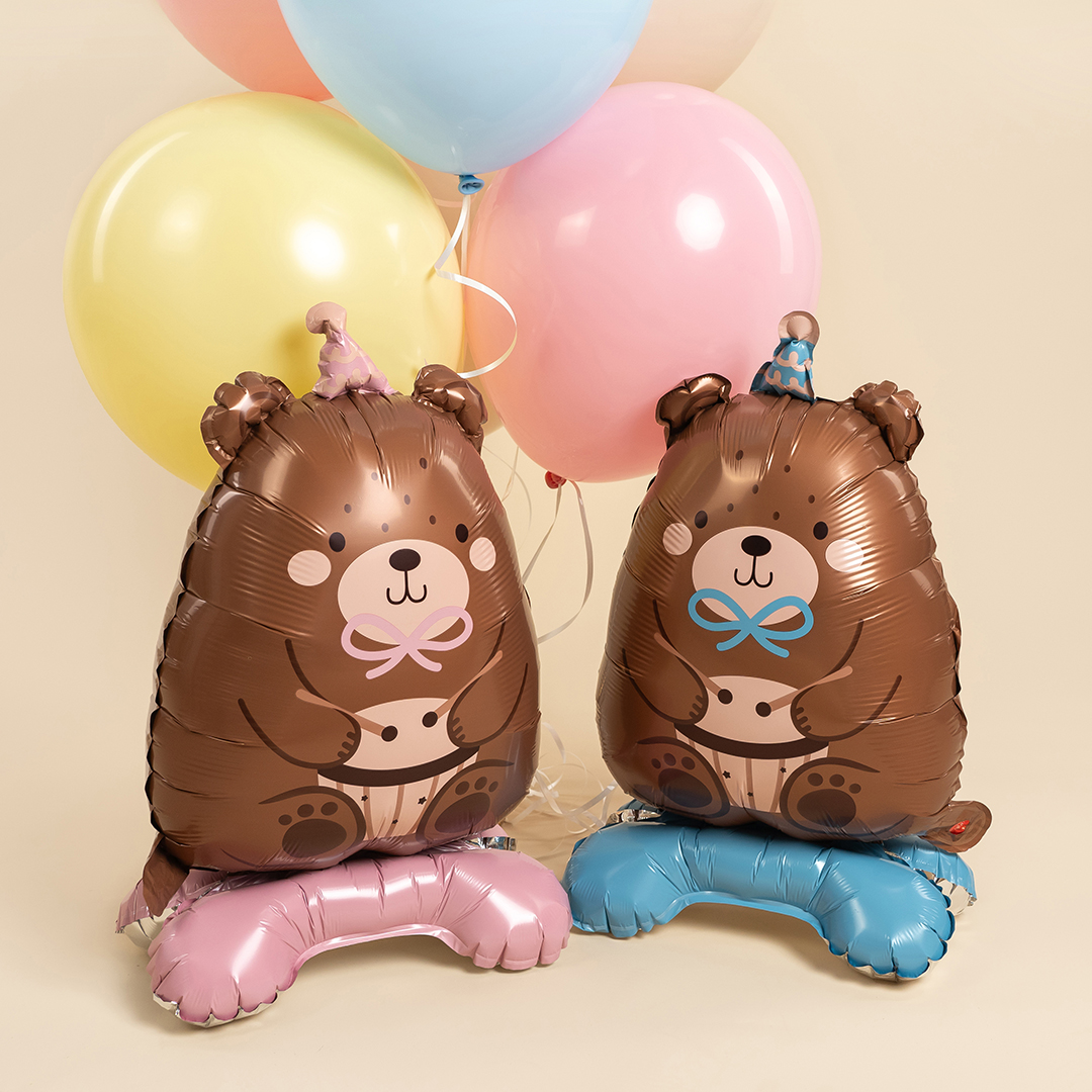 Шар 3D (24''/61 см) Фигура на подставке, Мишка в розовом колпачке, 1 шт. в уп.