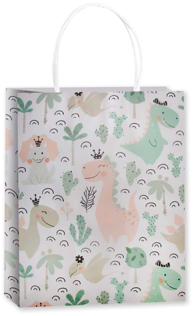 Пакет подарочный, Крафт 120гр, Милые динозаврики, 25,5*18,5*9,5 см, 1 шт.