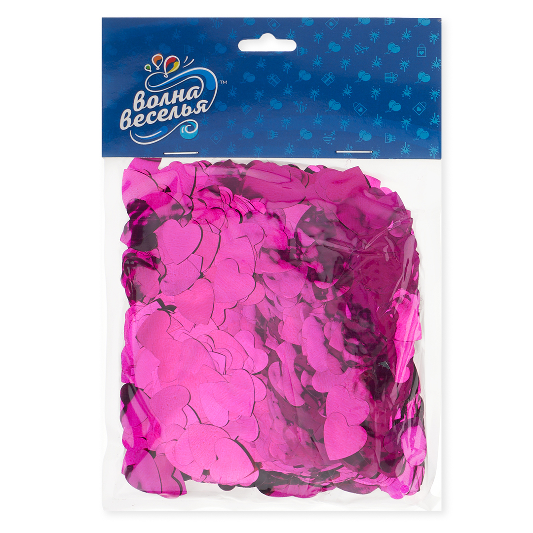 Конфетти фольга Сердце, Фуксия, Металлик, 1,5 см, 50 г.