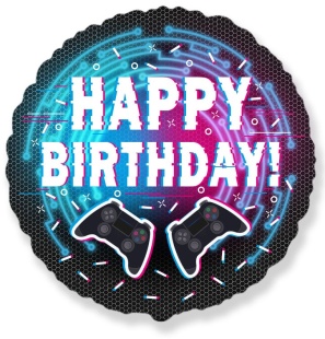 Шар (18''/46 см) Круг, С Днем Рождения! (гейм-пати), 1 шт.
