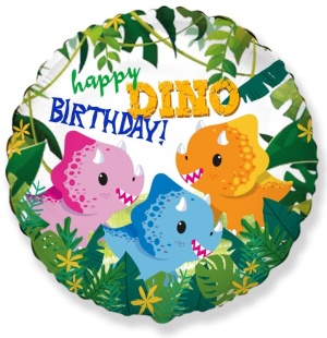 Шар (18''/46 см) Круг, С Днем Рождения (динозаврики), 1 шт.