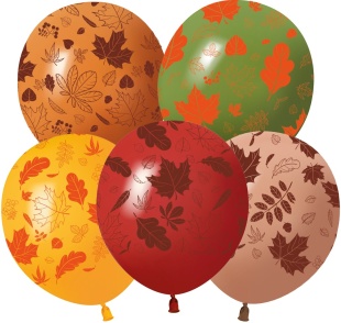 Шар (12''/30 см) Осенние листья, Ассорти, пастель, 5 ст, 25 шт.