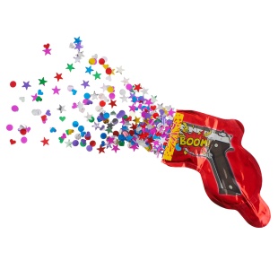 Шар с клапаном (8''/20 см) Мини-фигура, Пистолет - хлопушка с конфетти, Красный, 1 шт.