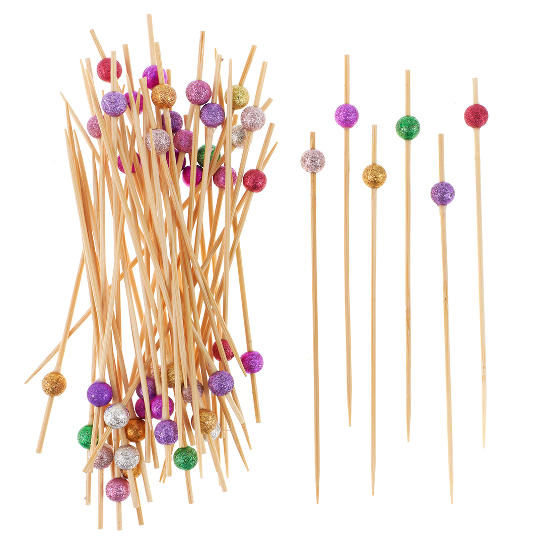 Пики Топперы, с бусинами, Глиттер Микс, 12 см, 50 шт.