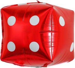 Шар 3D (24''/61 см) Куб, Покер, Кости, Красный, 1 шт. в уп.