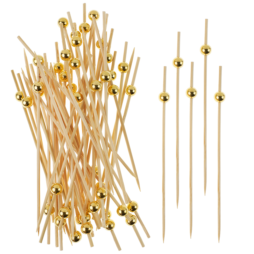 Пики Топперы, с бусинами, Золото, 12 см, 50 шт.