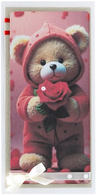 Конверт для денег 3D, Мишка с розой, с блестками, 1 шт.