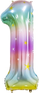 Шар (34''/86 см) Цифра, 1 Радужные искры, Градиент, 1 шт. в уп.